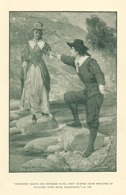 "PRIMROSE TAKING HIS OFFERED HAND, THEY JUMPED FROM BOULDER TO BOULDER WITH MUCH MERRIMENT."