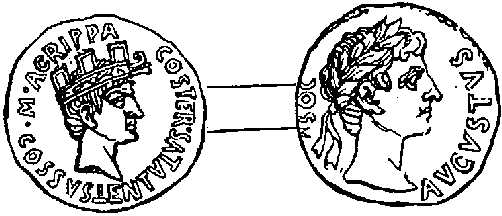 Gold coin of Agrippa, with head of Augustus. Gold coin of Agrippa, with head of Augustus.