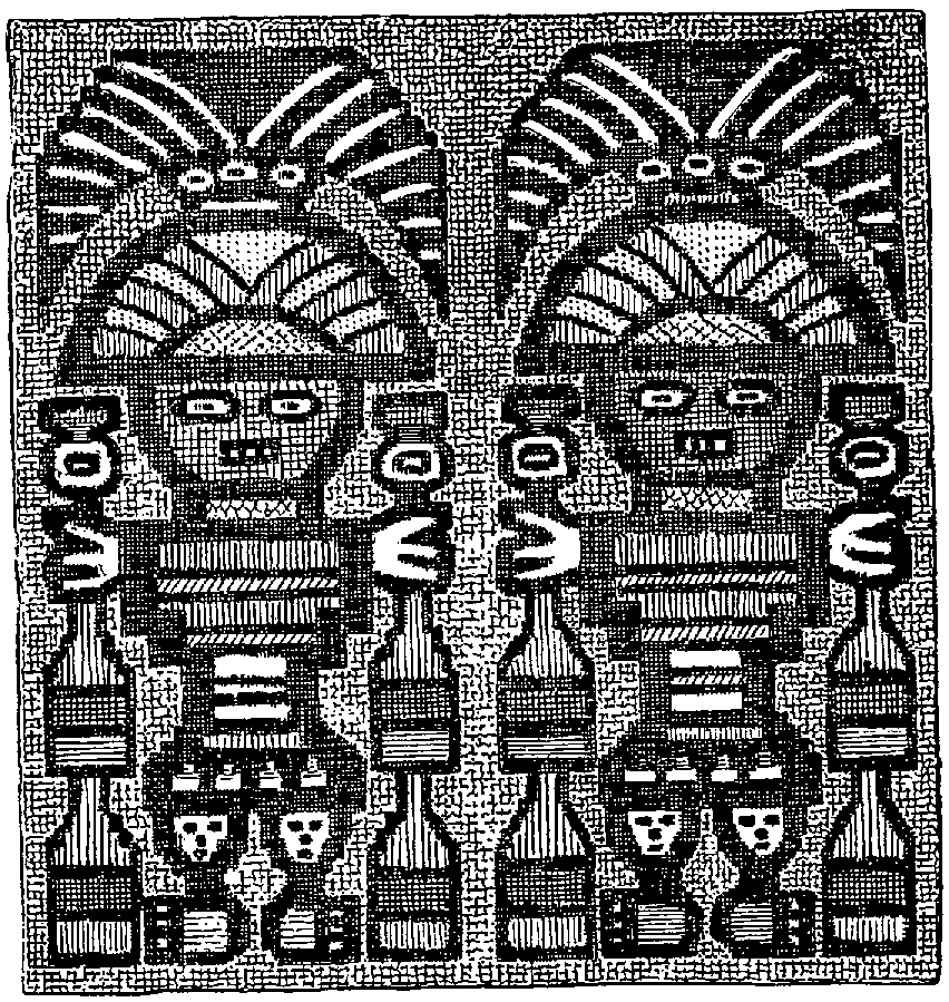 Fig. 348. Embroidery upon a cotton net in which the textile combinations are followed step by step