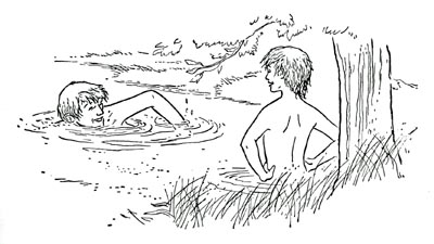 Abe learns to swim. Abe learns to swim.