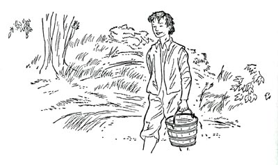 Abe fetching water. Abe fetching water.