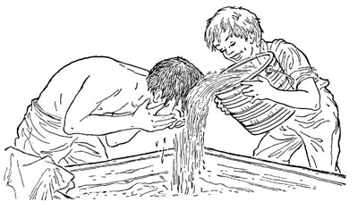 Abe washing his hair. Abe washing his hair.