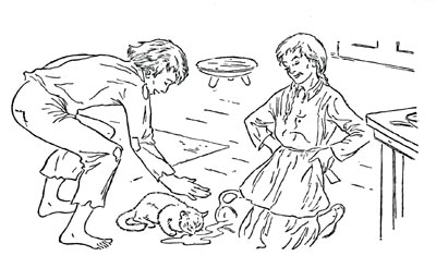 The cat cleans up the cream. The cat cleans up the cream.