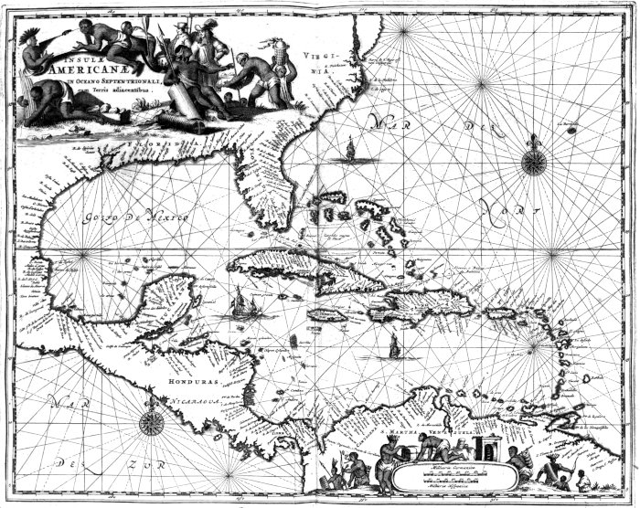 INSULÆ AMERICANÆ IN OCEANO SEPTENTRIONALI, cum Terris adiacentibus.