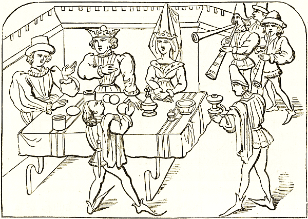 A royal dinner table, from a manuscript of the fourteenth century.