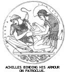 Achilles binding his armour on Patroclus