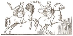 Decorative picture of people on horse-back