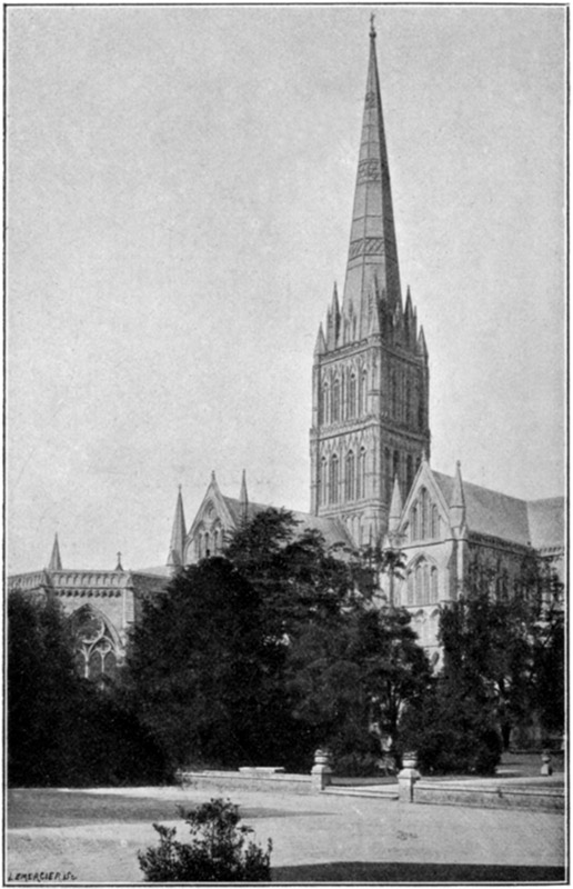 SALISBURY CATHEDRAL FROM THE BISHOP'S PALACE.