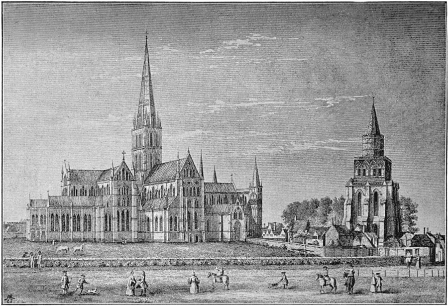 SALISBURY CATHEDRAL AND BELL TOWER.