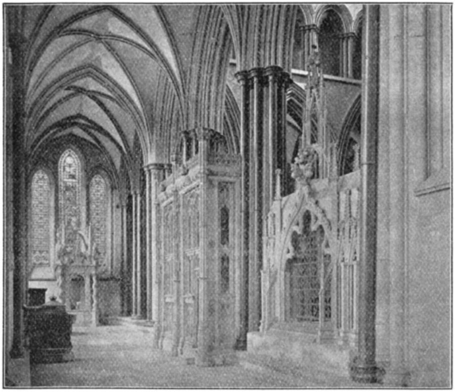 NORTH CHOIR AISLE, WITH BISHOP BINGHAM'S MONUMENT.