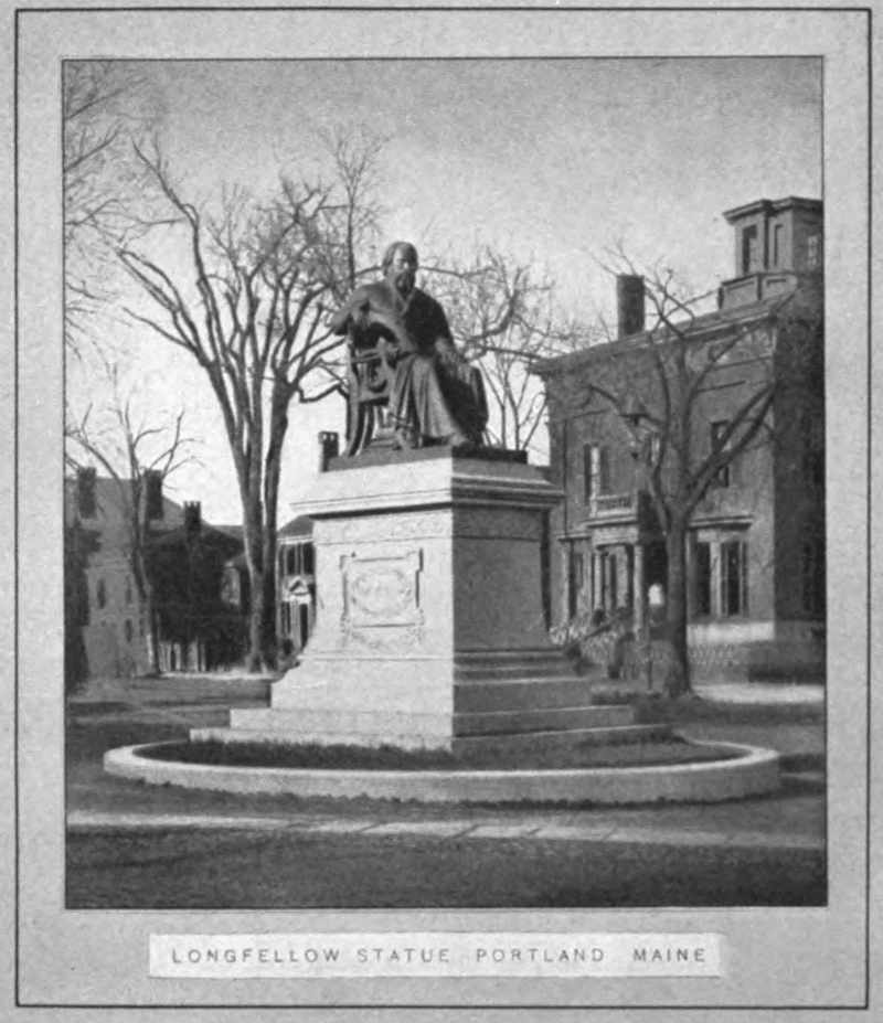 Sample frontspiece showing a photo of a statue of Longfellow