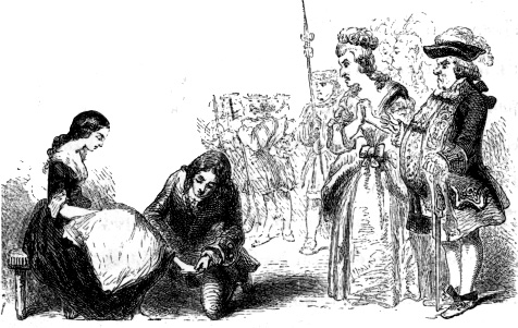 Cinderella Tries on the Slipper, Which Fits Her Delicate Foot, to The Great Astonishment of Her Family.