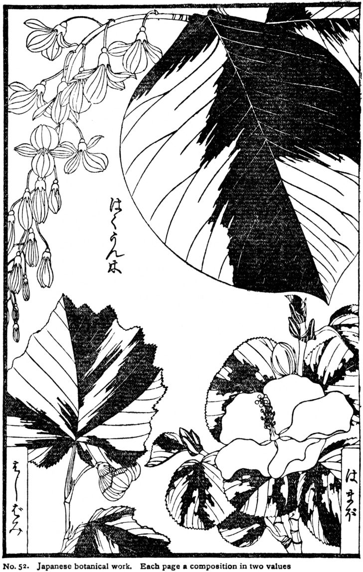No. 52. Japanese botanical work. Each page a composition in two values.