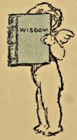Cupid reading a book titled WISDOM