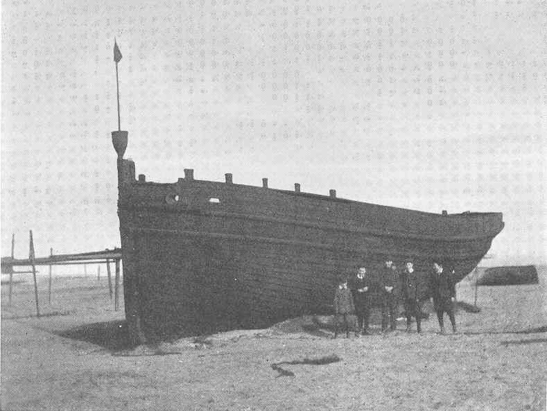 Old Lowestoft herring-drifter with “Dan”  fixed to stem