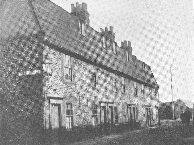 Strand Cottages, where Posh lived.  No. 8, his cottage, is marked with a white cross