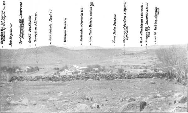 THE BRITISH POSITION AT LADYSMITH, LOOKING NORTH TOWARDS RIETFONTEIN AND THE NEWCASTLE ROAD THE BRITISH POSITION AT LADYSMITH, LOOKING NORTH TOWARDS RIETFONTEIN AND THE NEWCASTLE ROAD