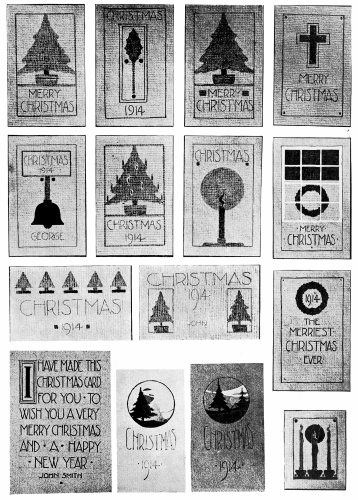 Plate 3 Nothing pleases the receiver so much as a hand finished card from some good friend. Above are some simple designs that any artist could produce. These originals were made by children.