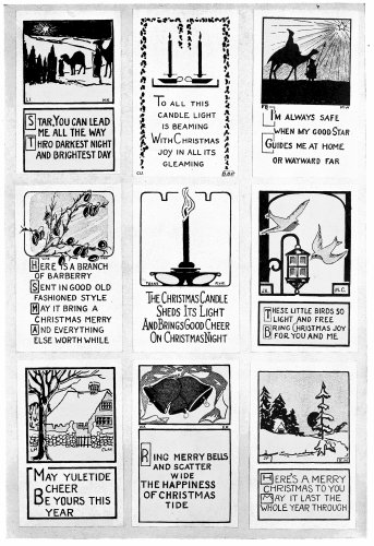 Plate 4 Another Page containing some simple compositions. By using subdued tones of green, red and white on a gray or buff paper, very interesting color effects may be obtained. These were made by students in high school grades.