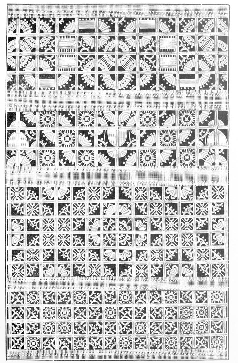 Rectangular piece divided into small squares with lace motifs Rectangular piece divided into small squares with lace motifs