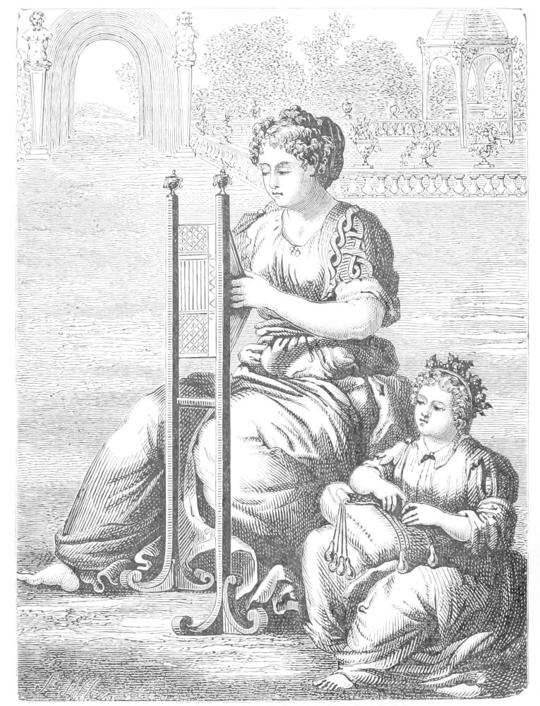 Woman making lace on a frame, girl on a pillow Woman making lace on a frame, girl on a pillow