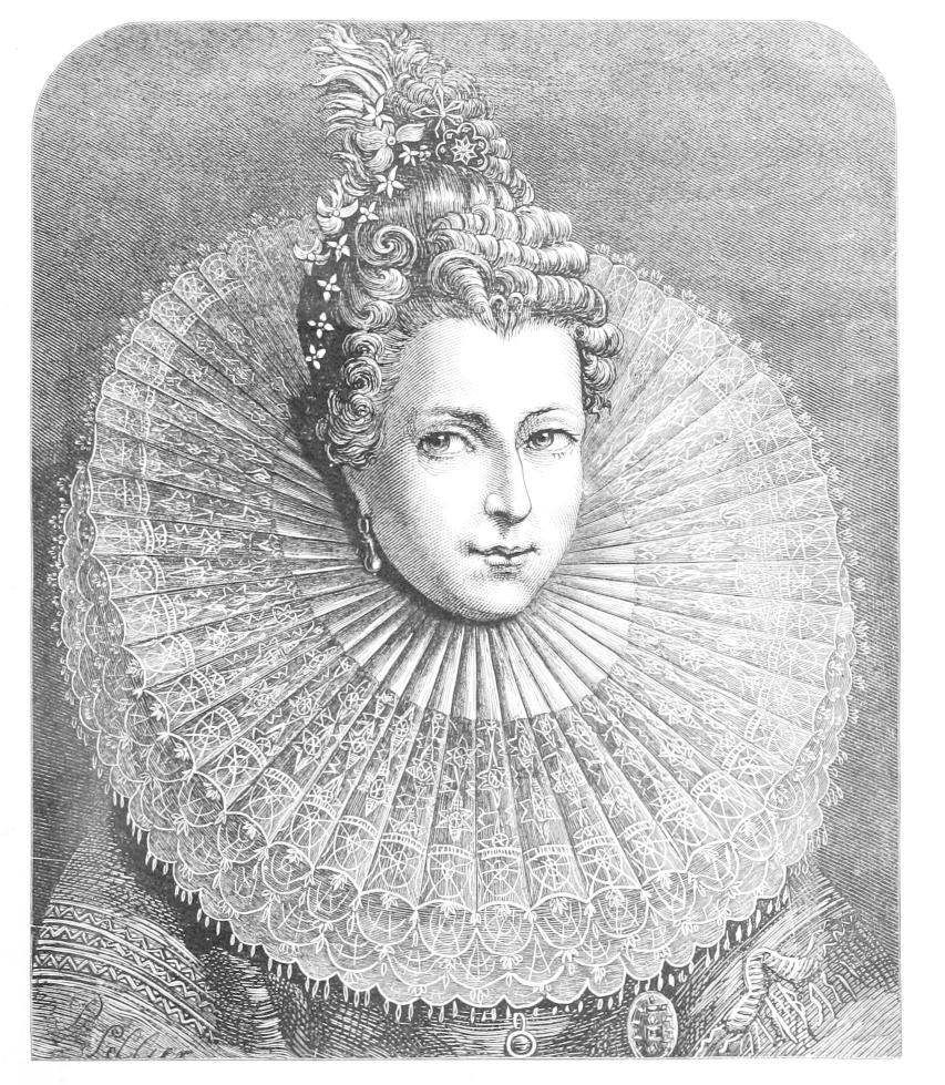Woman wearing very large lace ruff