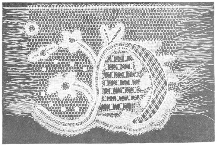 Lace with loose threads at sides Lace with loose threads at sides