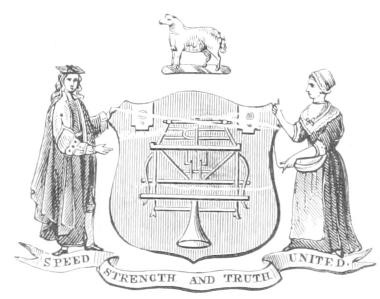 Shield depicting knitting frame Shield depicting knitting frame