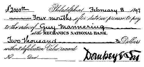Ordinary form of promissory note. A promissory note filled out on an engraved blank.