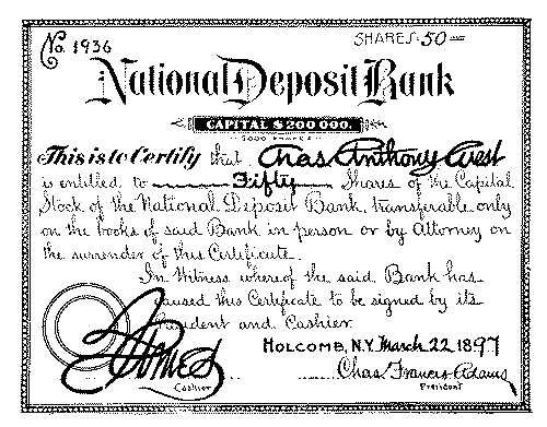 A certificate of stock in a national bank. A certificate of stock in a national bank.