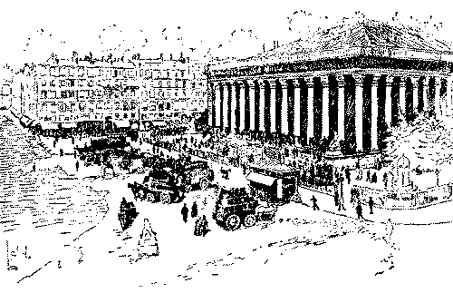 Street scene in Paris, showing the Bourse. Street scene in Paris, showing the Bourse.
