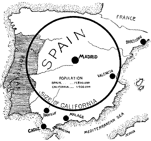 Spain compared in size with California. Spain compared in size with California.