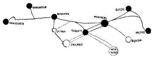Trade centres of Canada and trunk railway lines. Trade centres of Canada and trunk railway lines.