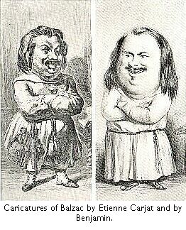 Caricatures of Balzac by Etienne Carjat and by Benjamin.