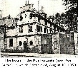 The house in the Rue Fortunée (now Rue Balzac), in which Balzac died, August 18, 1850.