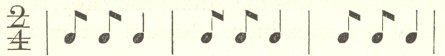 Music.  It means two/four time with quaver, quaver, crotchet repeated for three bars