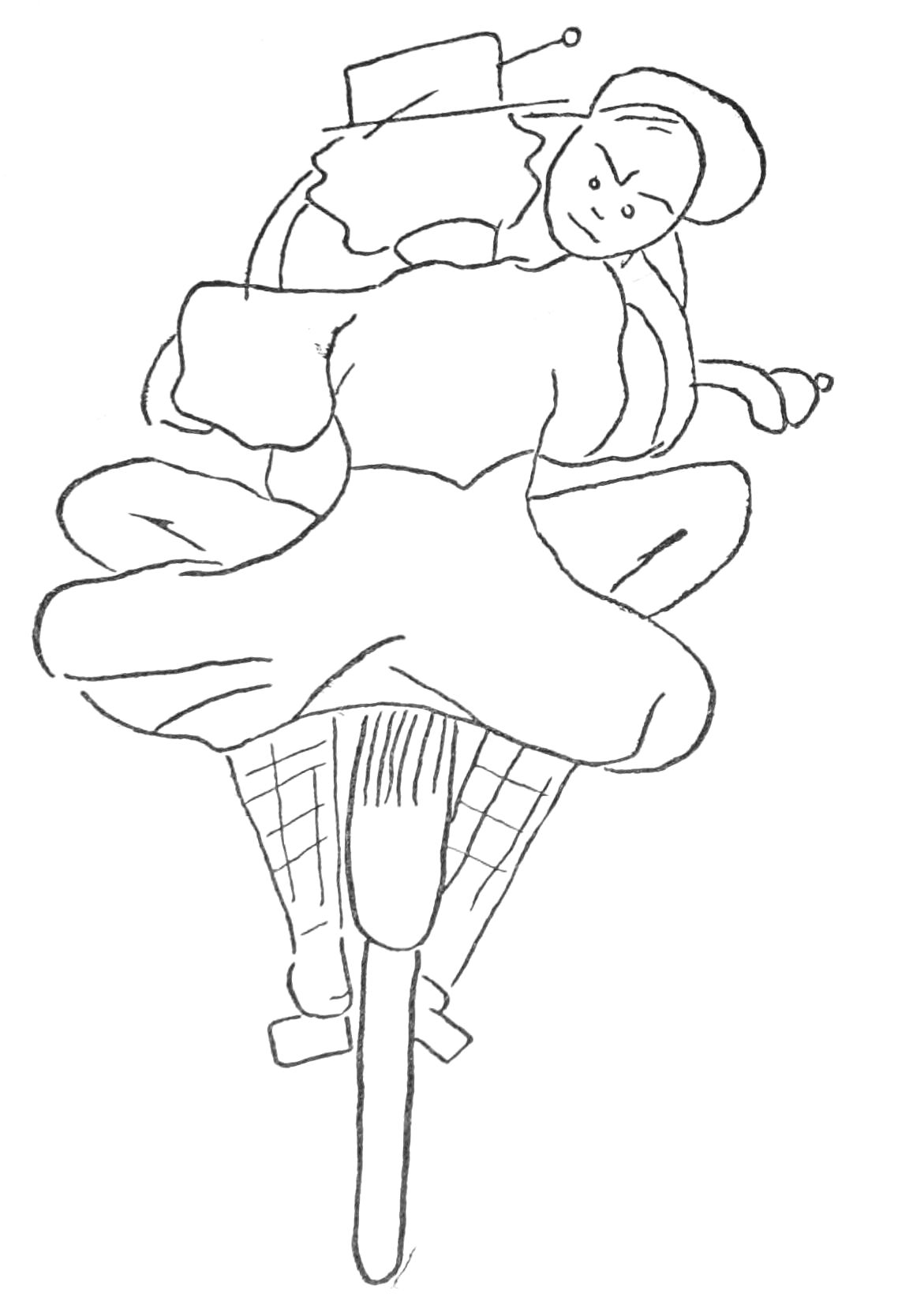 Sketch of two people on a bicycle.