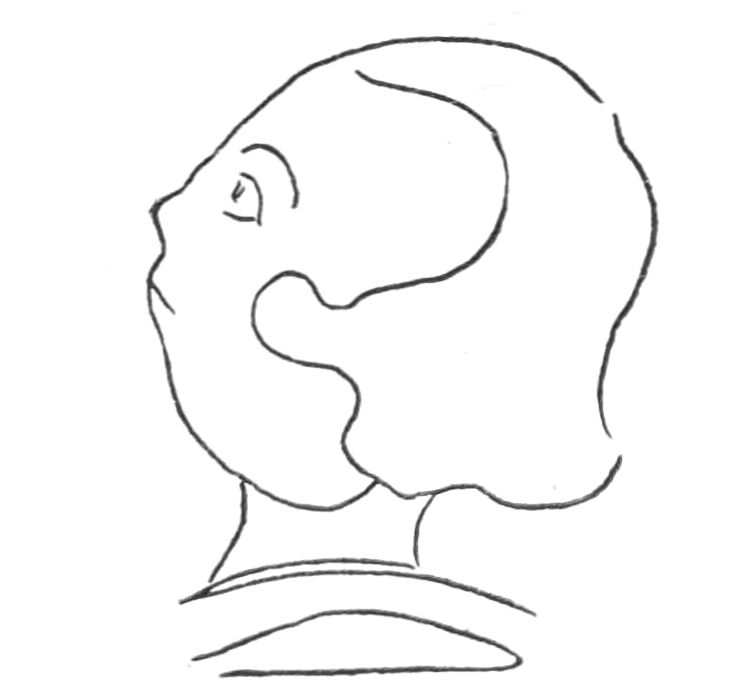 Sketch of a profile of woman with short, bobbed, hair.