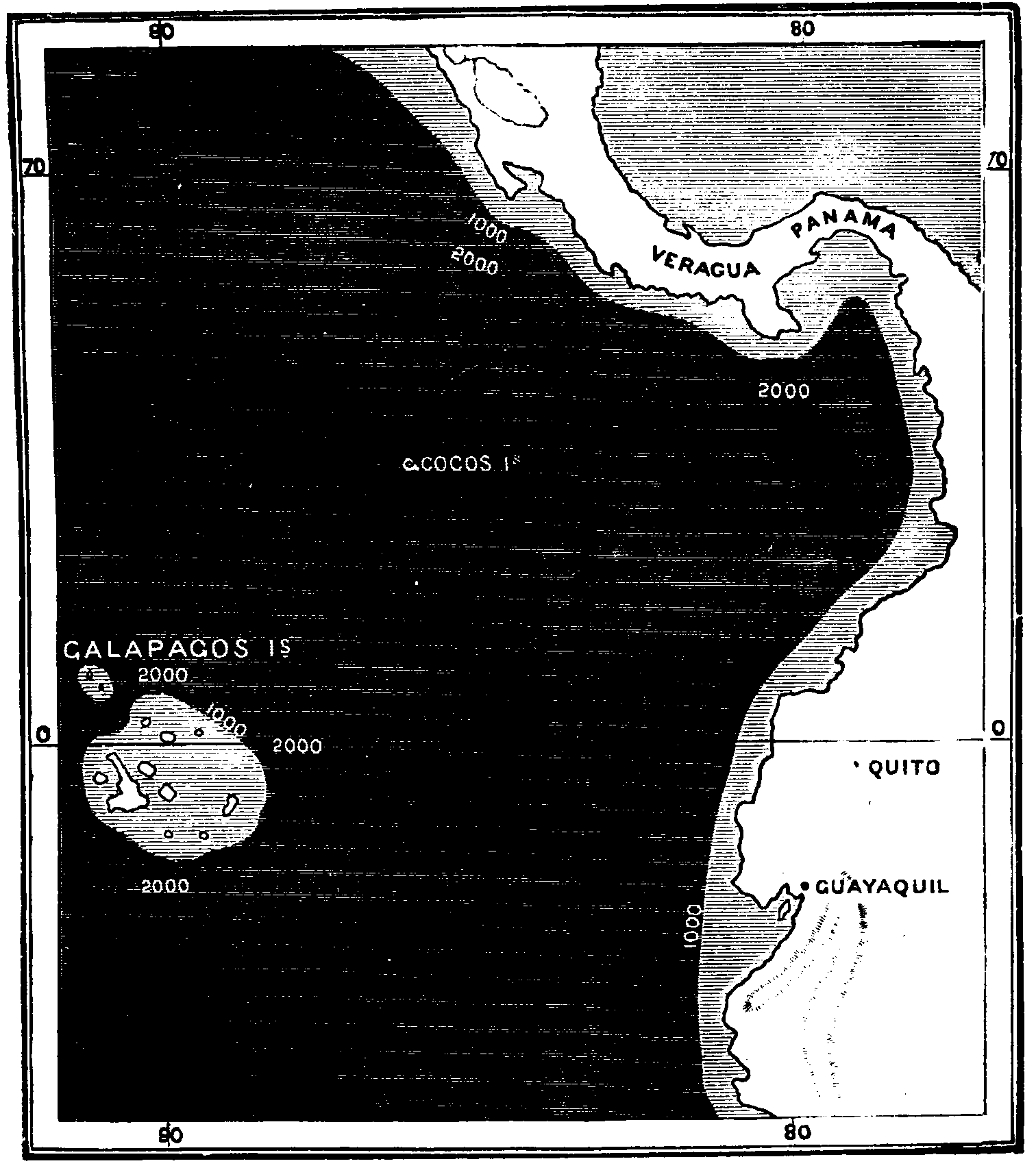Map of the Galapagos and adjacent coasts.