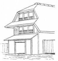 Fig. 43.—Three-storied House in Rikuchiu.