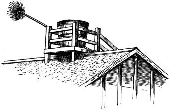 Fig. 301.—Staging on house-roof, with bucket and brush.