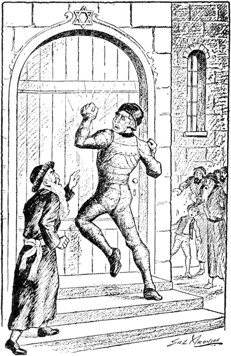 The monster was battering down the door of the synagogue
