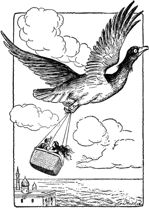 The giant bird did not seem to notice its burden at all