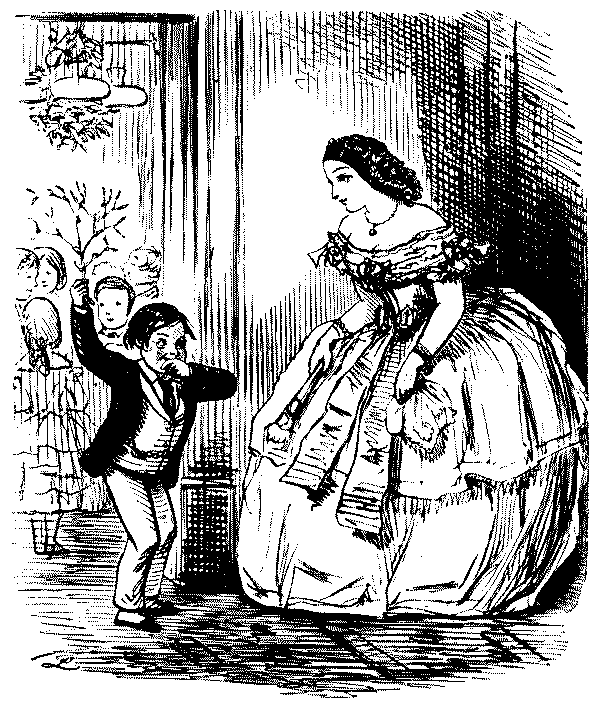 Small boy speaking to older woman.