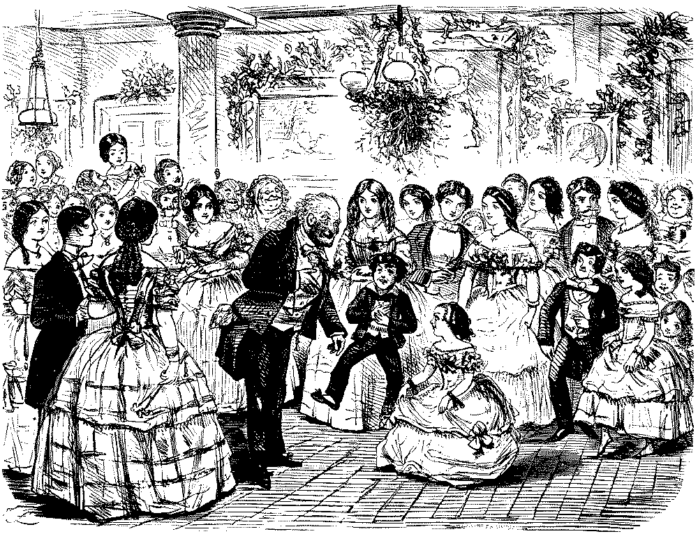 Man at centre of partygoers.