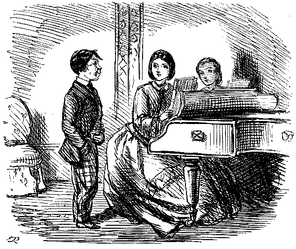 Lady and boy talking.