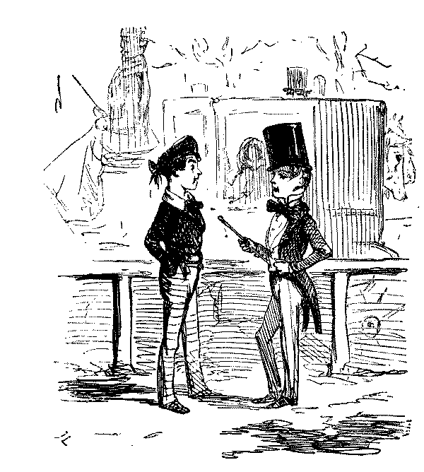 Two boys talking.
