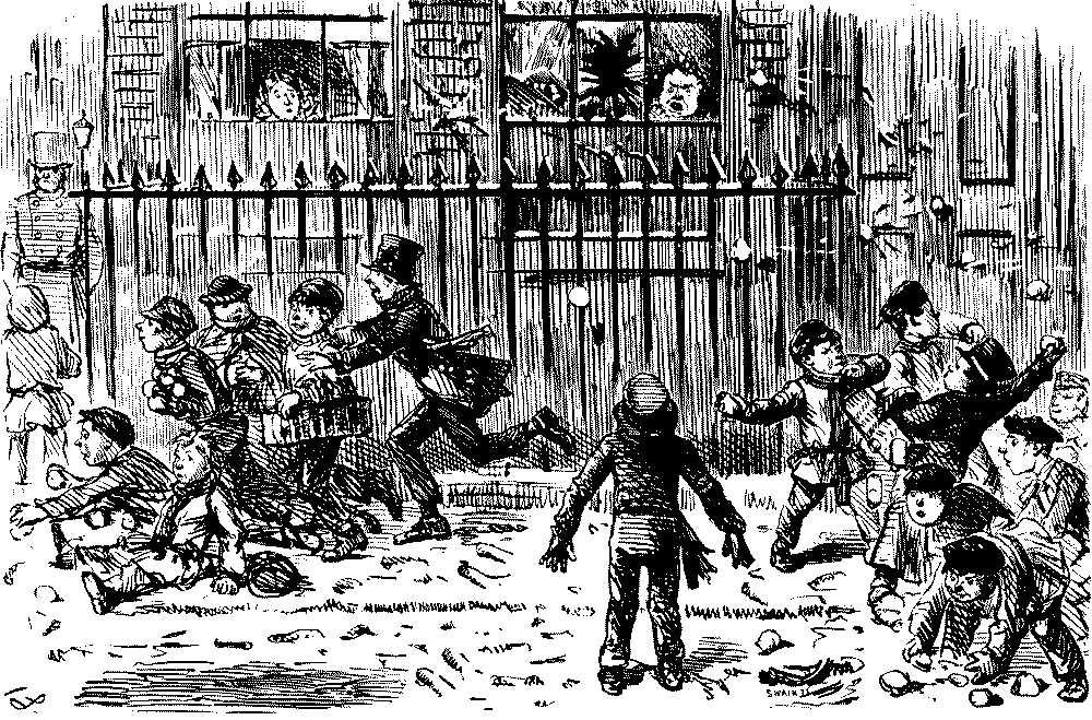 Children in snowball fight.