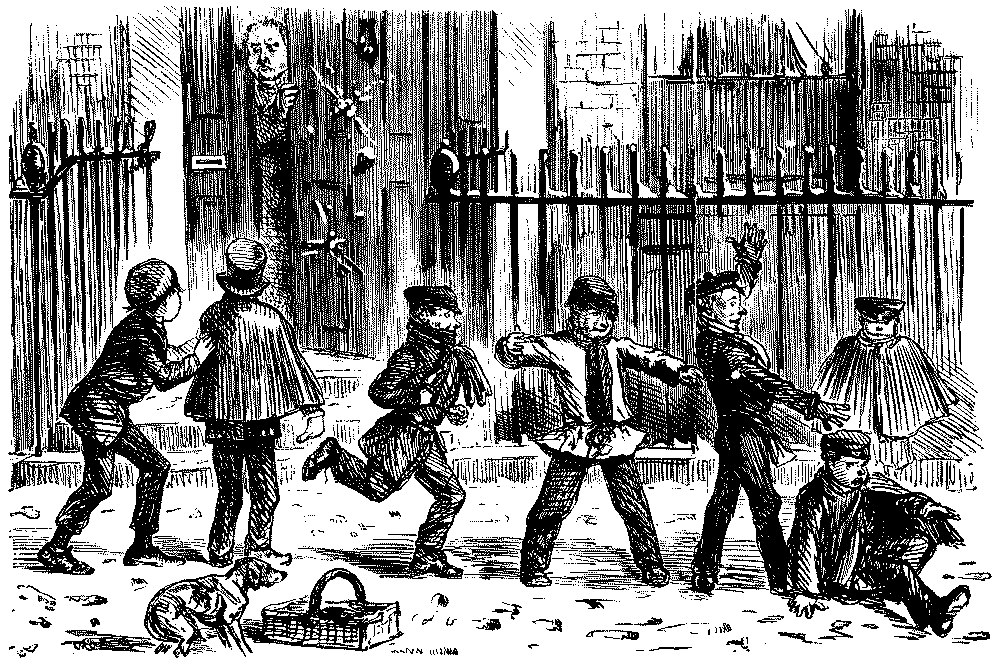 Boys throwing snowballs.