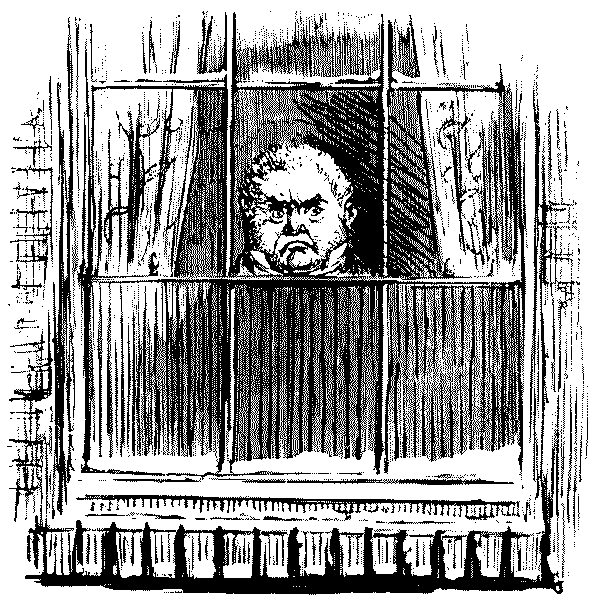 Angry man at window.